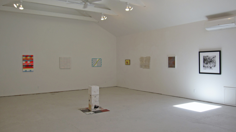 installation view of 7 paintings and wall pieces, with 1 sculptures, from Territory exhibition