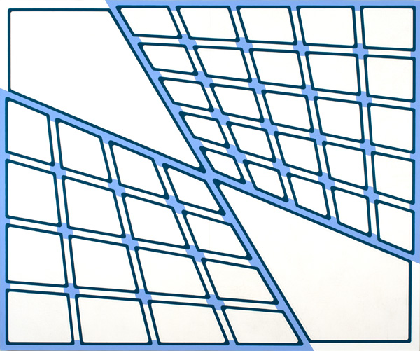 Abstract painting with interplay of two grid-like elements