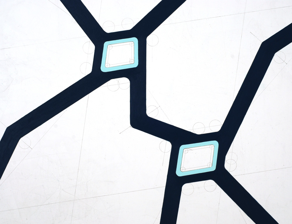 closeup of the underdrawing with circles and pencil lines