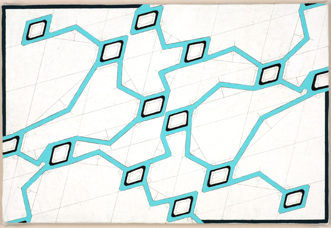 lattice-like geometric abstraction with edge borders at the upper left and bottom right corners