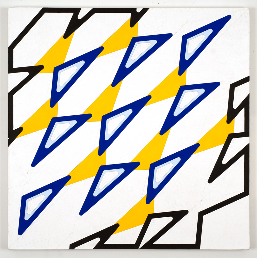 triangles contained by two bands at the painting's edges, cutting across two corners